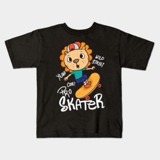 cute hand drawn skater lion Kids T-Shirt